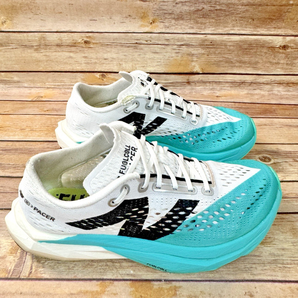 New Balance Womens FuelCell SuperComp Pacer V2 White Turquoise Running Shoes 9 - Picture 2 of 16